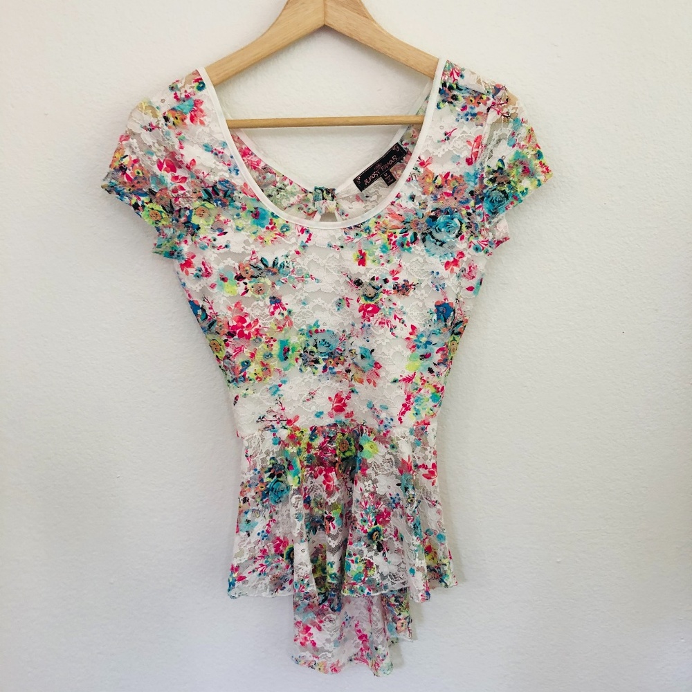 Floral Lace Peplum Top - Size M